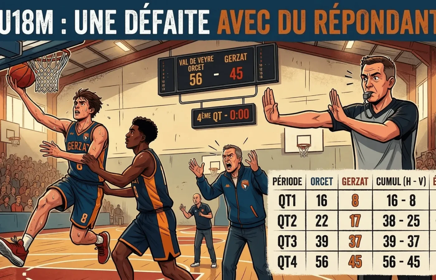 Gerzat Basket U18M puni par ses propres déchets dans le cauchemar arbitral d&rsquo;Orcet (56-45)